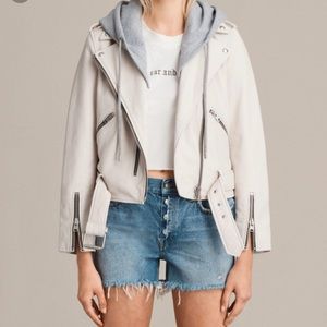 Women’s tan leather jacket wi/gray hood - size 00